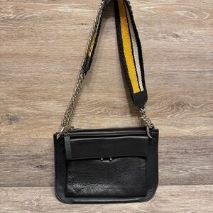 Marni Shoulder crossbody Black leather bag Double Pouch Yellow Woven Strap Italy